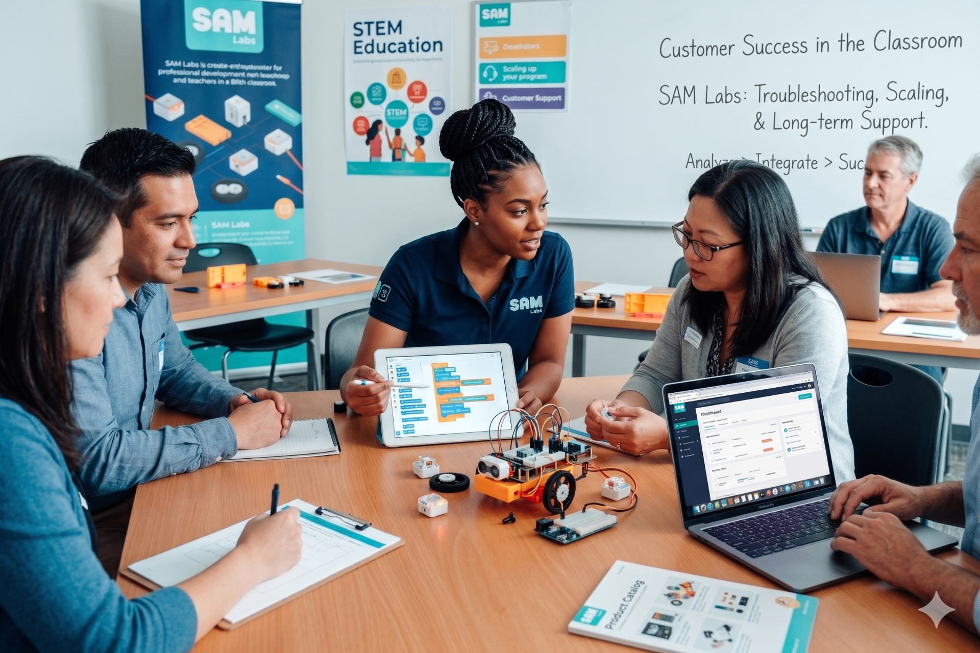 SAM Labs customer success team working with educators